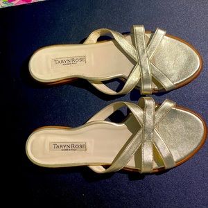 Taryn Rose Italy Vintage Gold Shimmer Sandals  Size 38 1/2